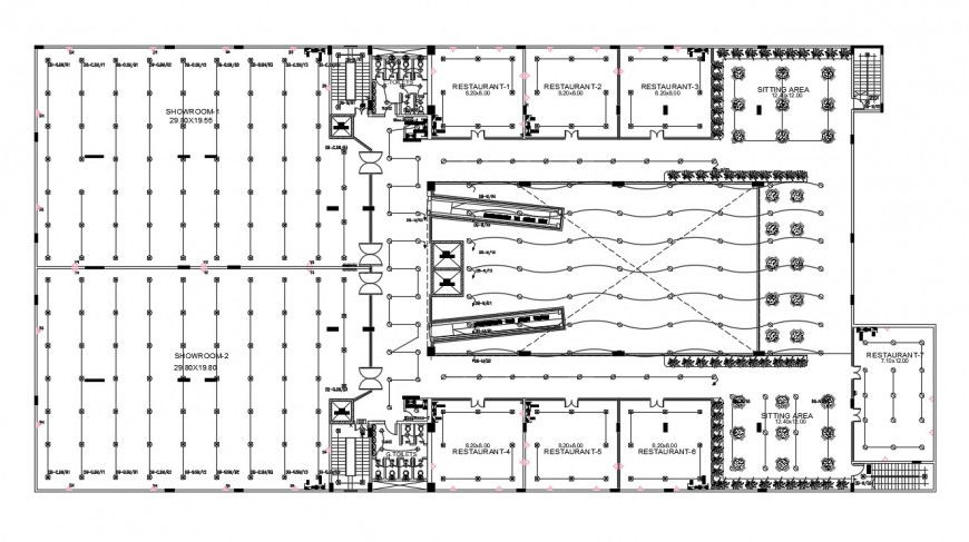 Floor plan of restaurants and showrooms in dwg file
