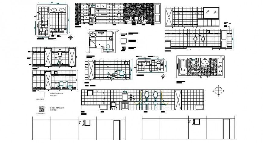 Floor plan of sanitary bathroom area details 2d view elevation and section autocad file