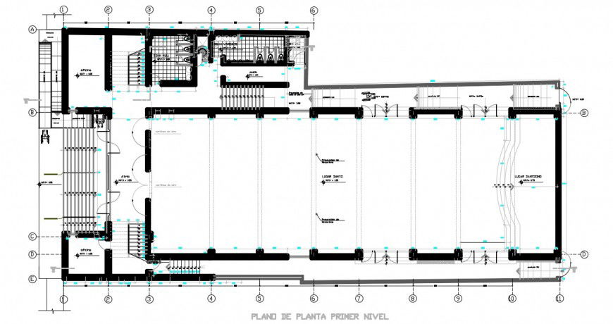 Floor plan of the church building with detail dimension in dwg file