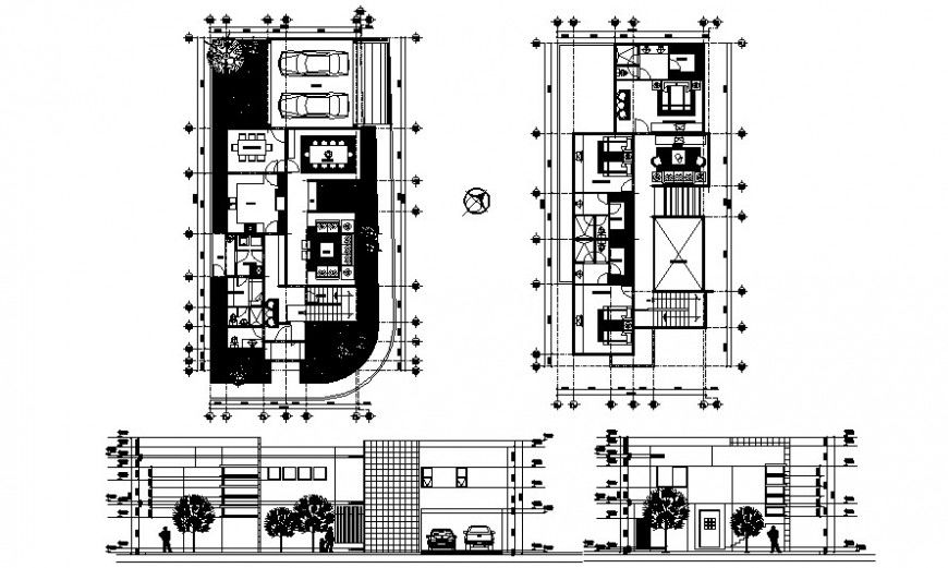 Floor plan of the house and elevation 2d drawing autocad file