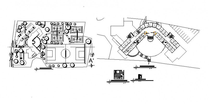 Floor plan of university hostel in auto cad