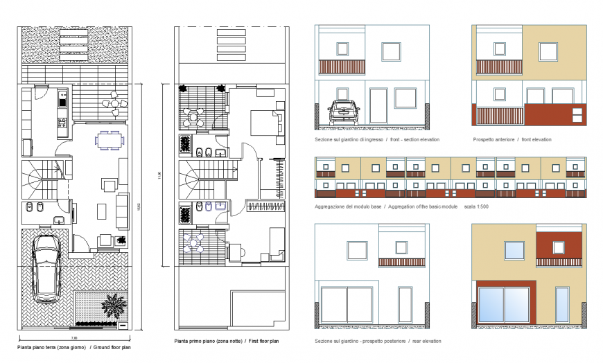 Floor plan with architectural detail with elevation dwg file