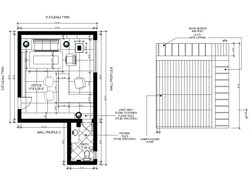Floor plan with reflected ceiling plan details of nursing home bio-climatic sustainable dwg file