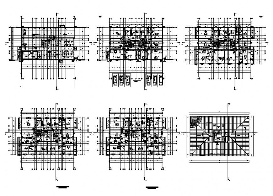 Floor plan with roof plan of apartment in auto cad plan