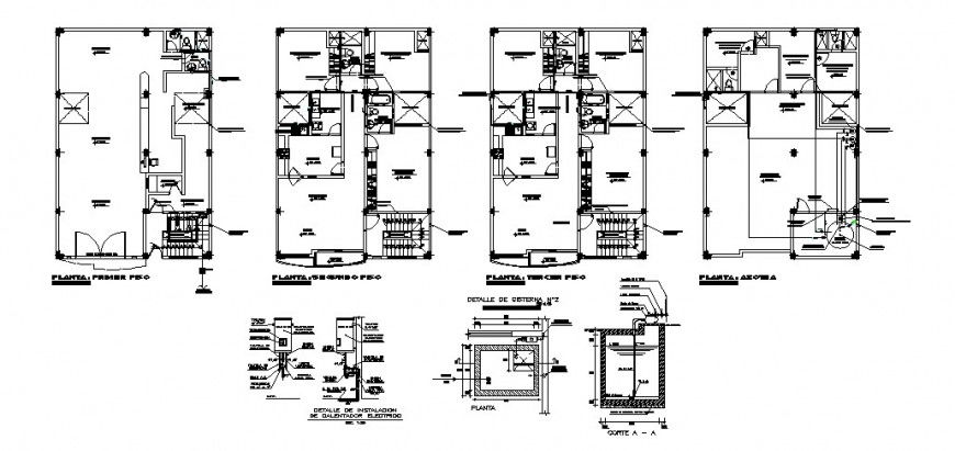 Floor plan with sanitary installation details of apartment building dwg file
