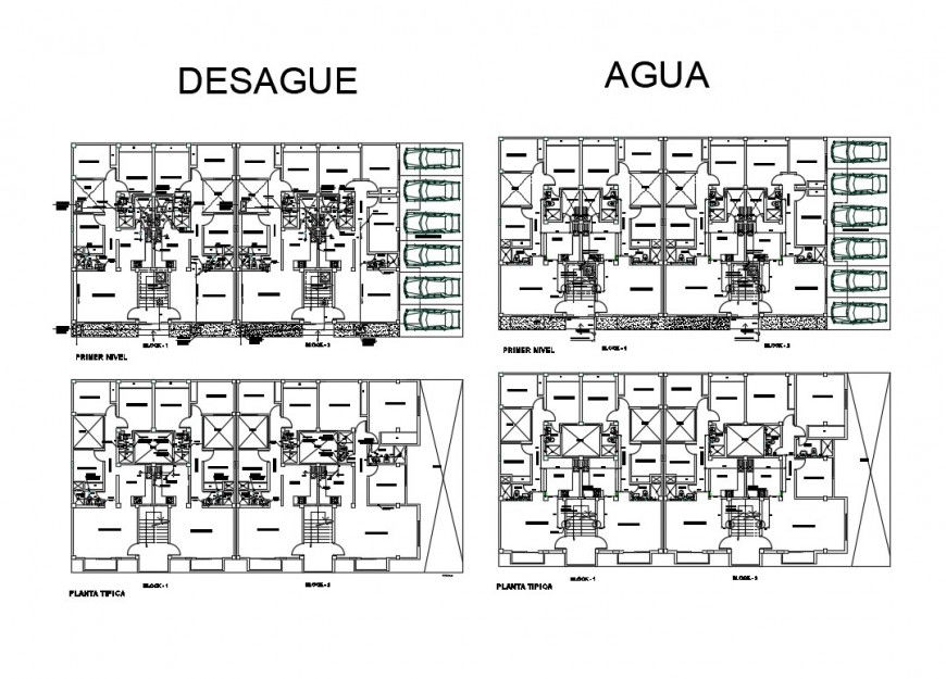 Floor plan with sanitary installation details of house building dwg file