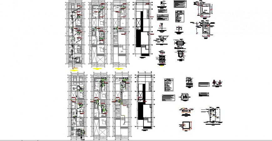 Floor plan with sanitary installation of three story house auto-cad drawing details dwg file