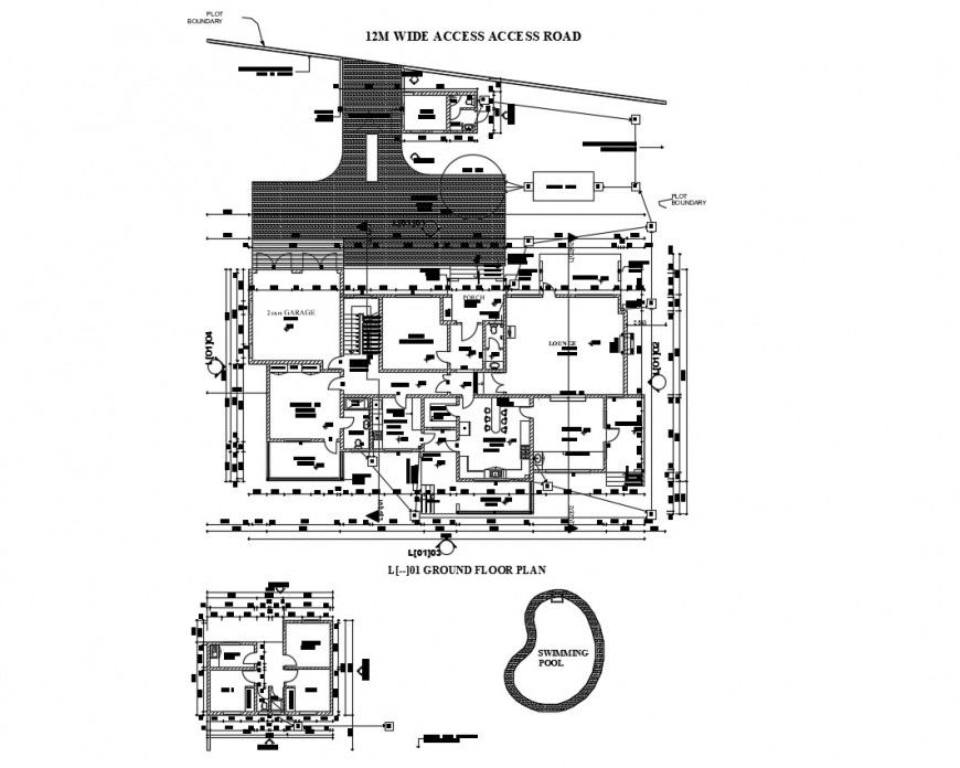 Floor plan with site area of house in auto cad software