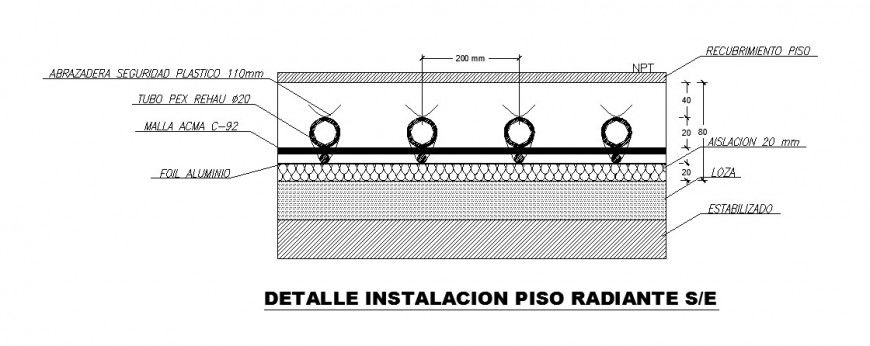 Floor radiant installation cad drawing details dwg file