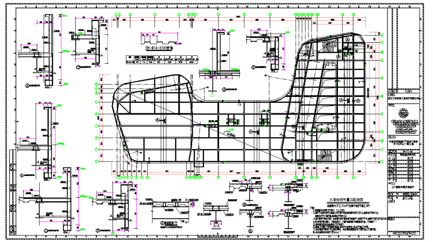 Floor reinforced detailing &  Three-story floor layout and reinforcement diagram