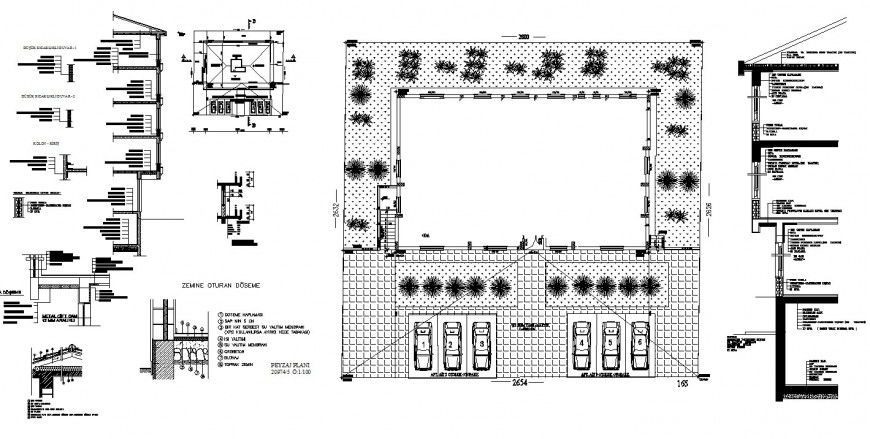 Floor section with construction view and landscape view in auto cad