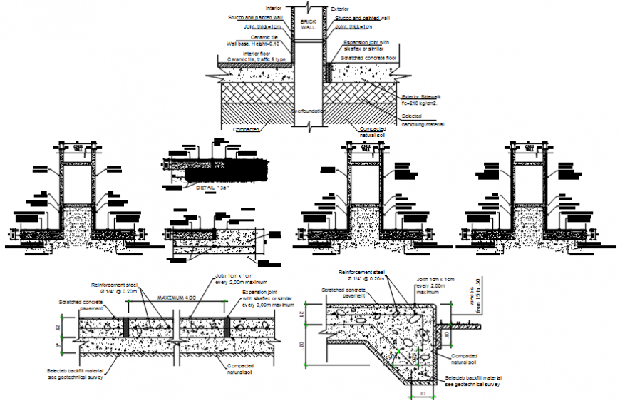 Floor walls constructive structure cad drawing details dwg file