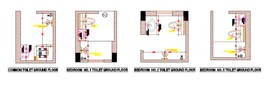 Floor wise Toilet detail design drawing of house design