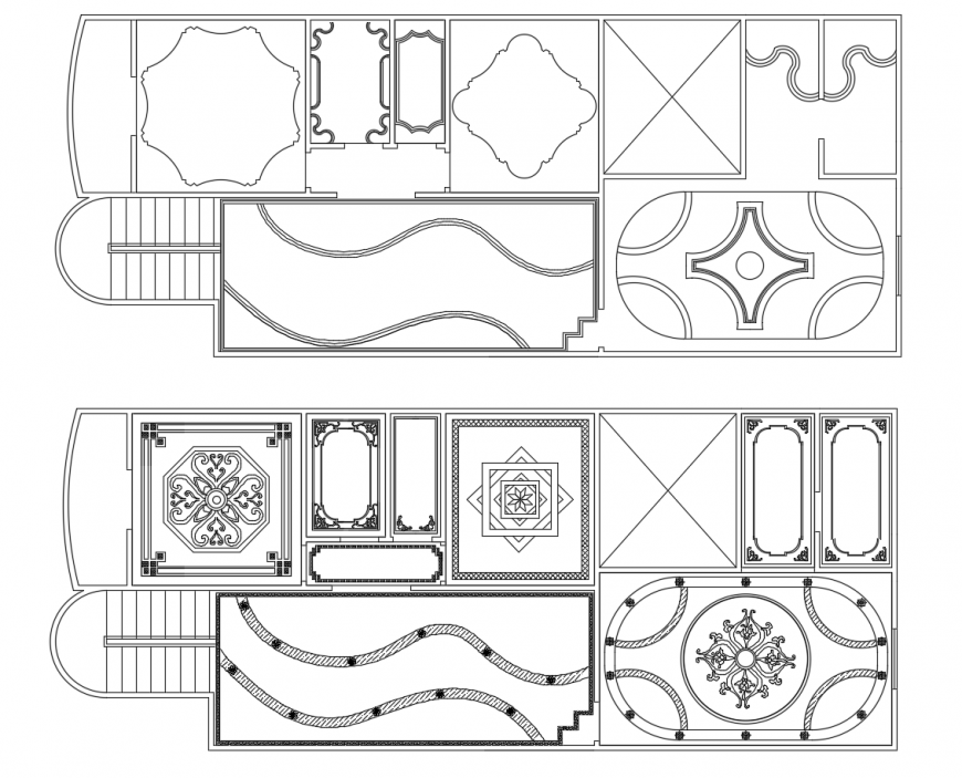 Flooring and tile design of both floors of residential villa dwg file