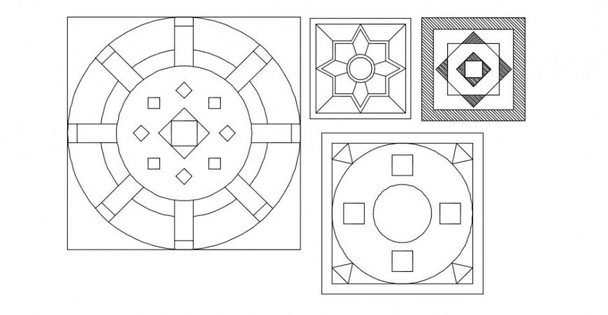 Floral and square detail flooring design model dwg file