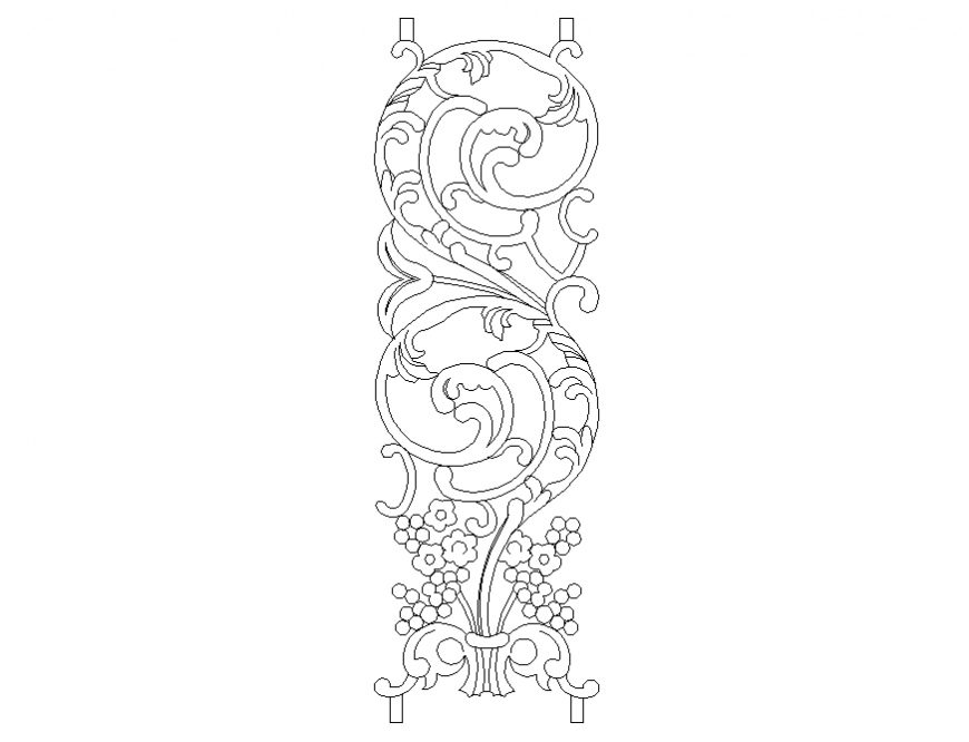 Floral pattern front elevation design block of railing dwg file