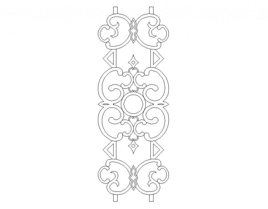 Floral pattern railing design block cad drawing details dwg file