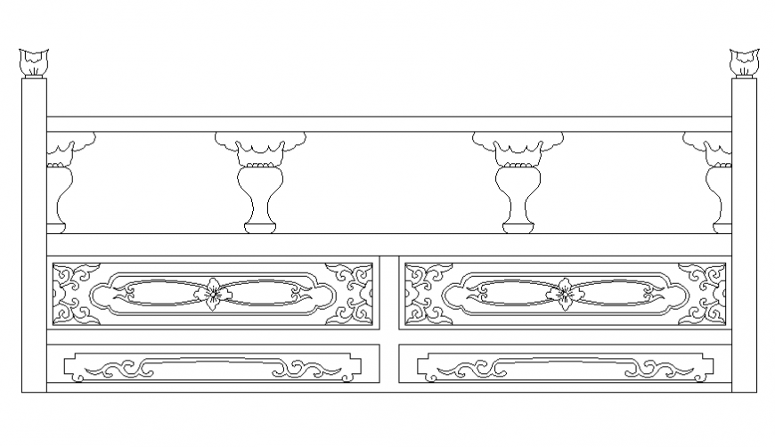 Floral pattern railing elevation cad block details dwg file