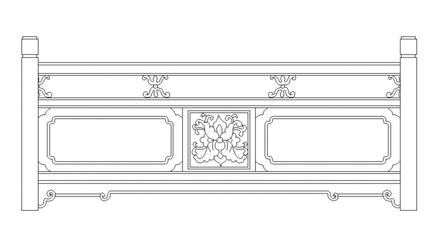 Floral pattern railing front elevation cad block details dwg file