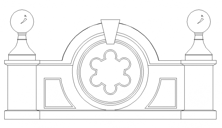 Floral pattern railing front view cad block details dwg file