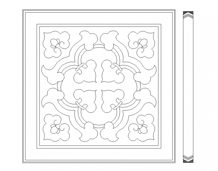 Floral square tile block cad drawing details dwg file