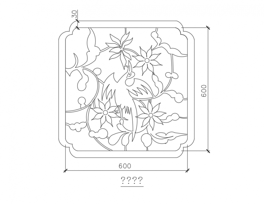Flower and bird pattern window cad blocks details dwg file