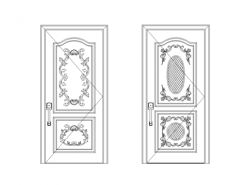 Flower design in door elevation with furniture view dwg file