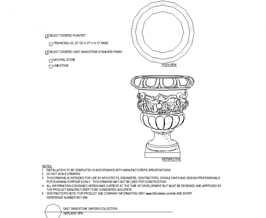 Flower design pot plan detail dwg file.
