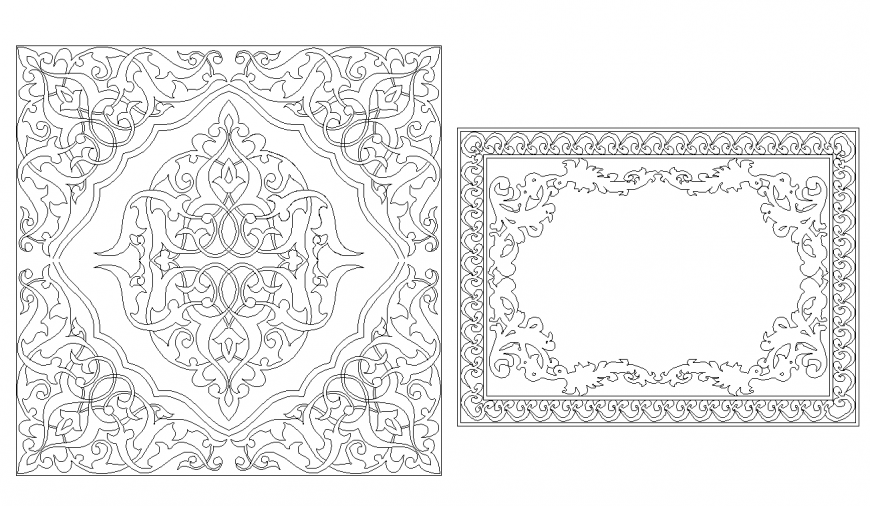 Flower pattern design in rectangular and square block design dwg file