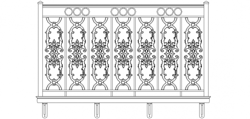 Flower pattern design of grill door elevation with wheel view in the bottom dwg file