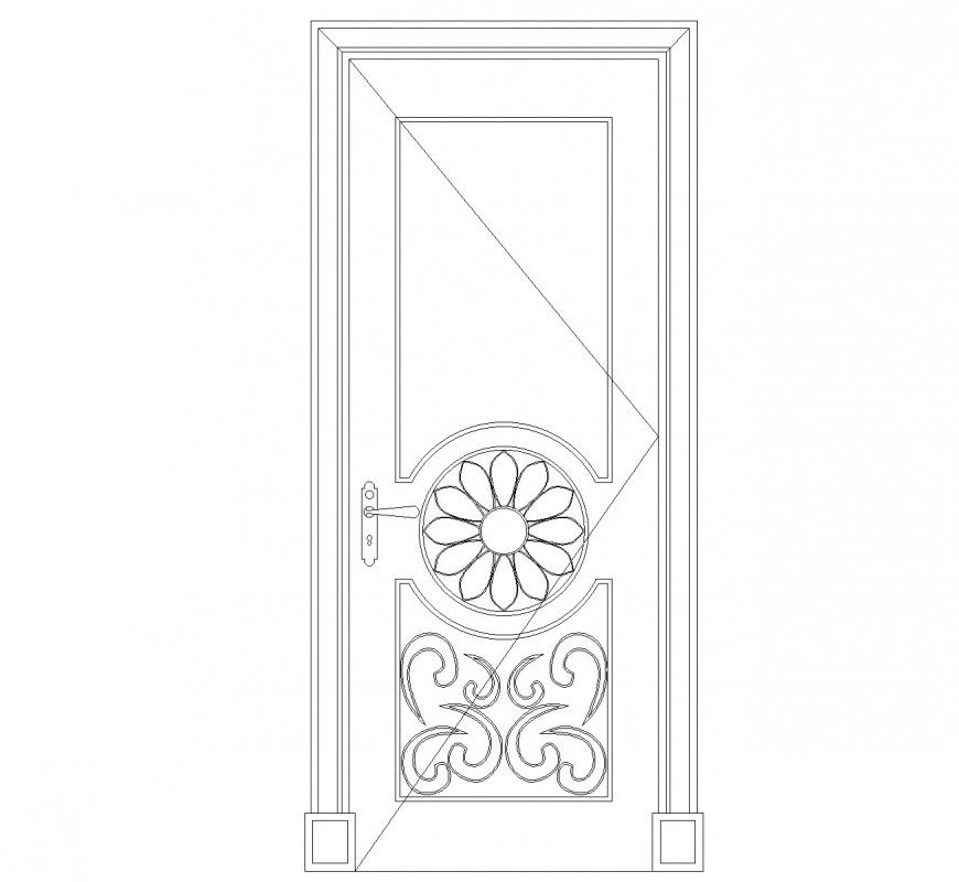Flower pattern door in elevation view cad blocks dwg file