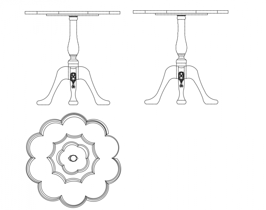 Flower pattern wooden dining table cad block details dwg file