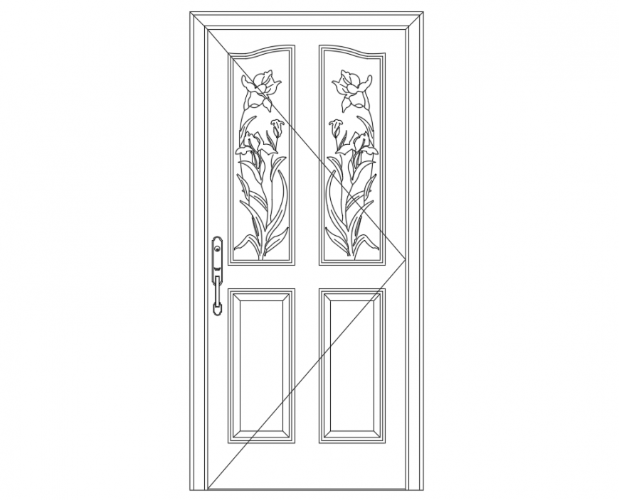 Flower pattern wooden door front elevation cad block details dwg file