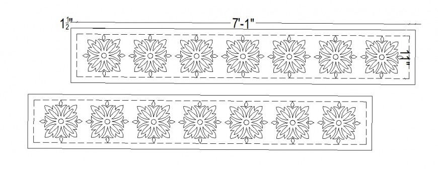 Flower patterned railing elevation block cad drawing details dwg file