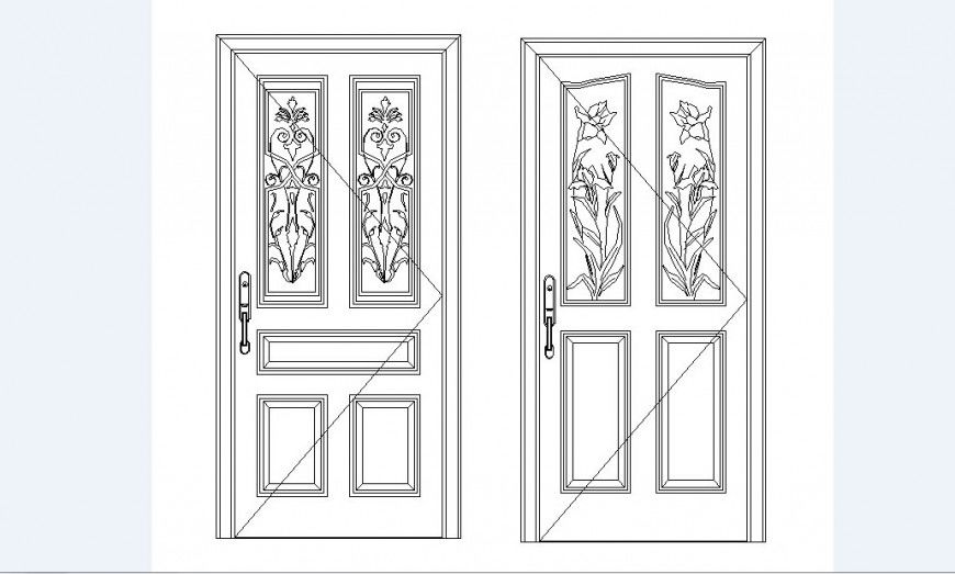 Flower patterned two door elevation block cad drawing details dwg file