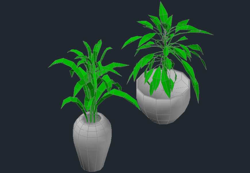 Flower pot of tree plant in 3d view of AutoCAD file