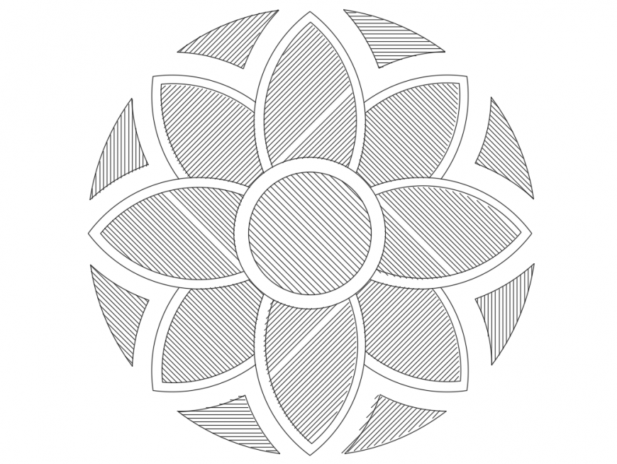 Flower round shape parquet window cad drawing details dwg file