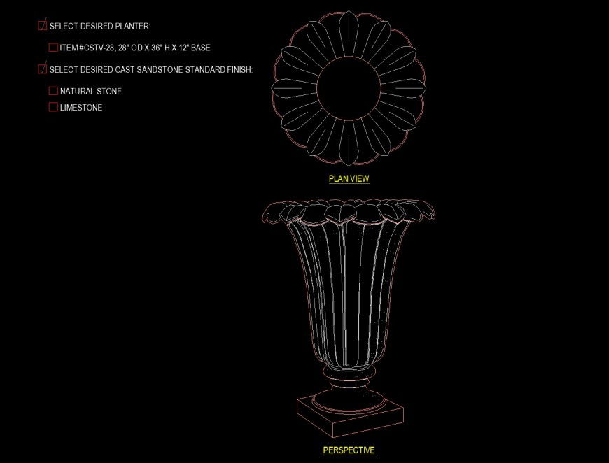 flower shape pedestal planter drawing in dwg file.