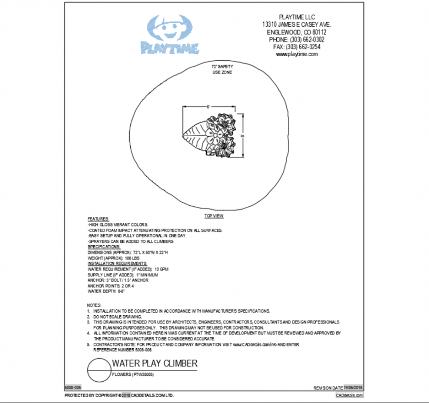 Flowers water play climber equipment details dwg file