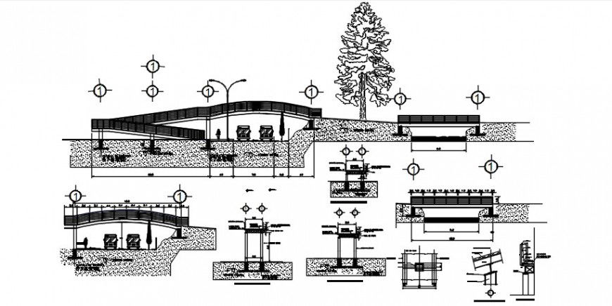 Fly over bridge drawings 2d view CAD structural blocks dwg file