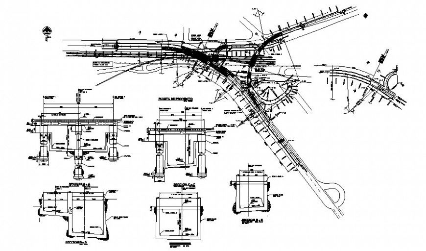 Flyover pass drawing details 2d view plan autocad file