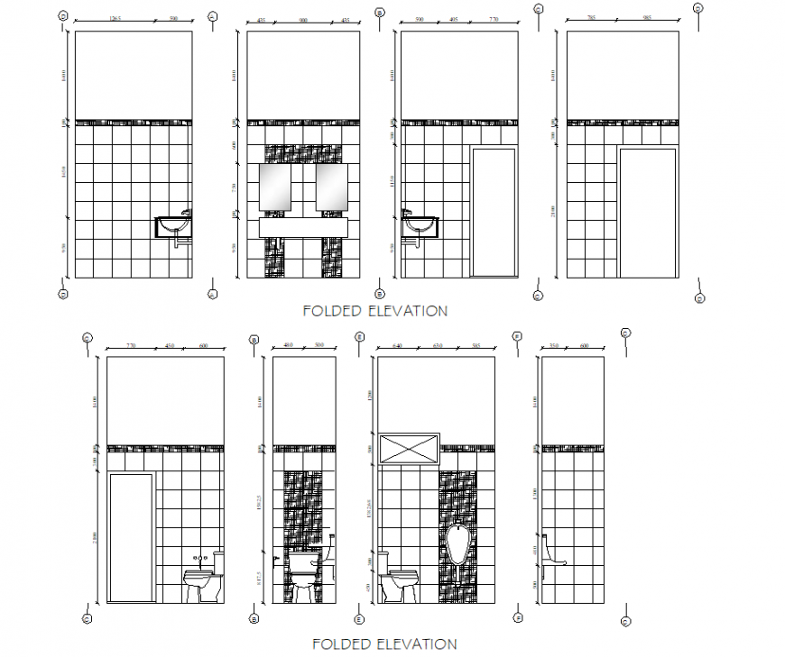 Folded toilet elevation plan detail dwg file