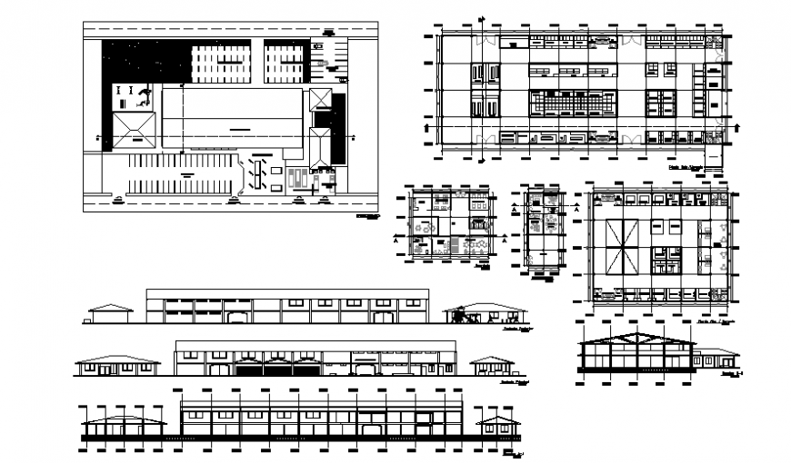 Food market plan, elevation and section detail dwg file