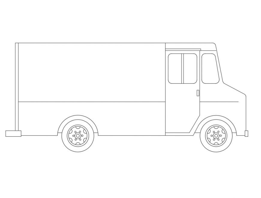 Food Truck DWG Showing Side Elevation Design with Accurate Dimensions