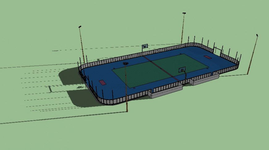 Foot-ball ground detail 3d model layout CAD blocks sketch-up file