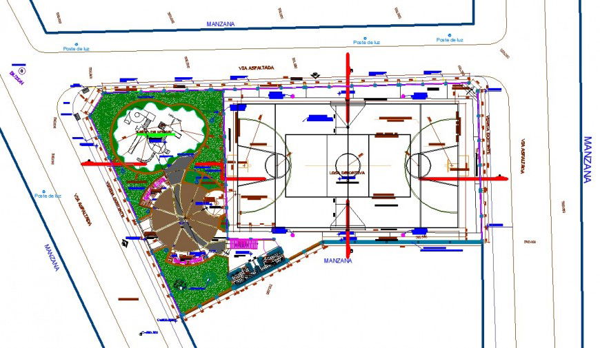 Foot ball ground pitch with landscape plan  in AutoCAD file