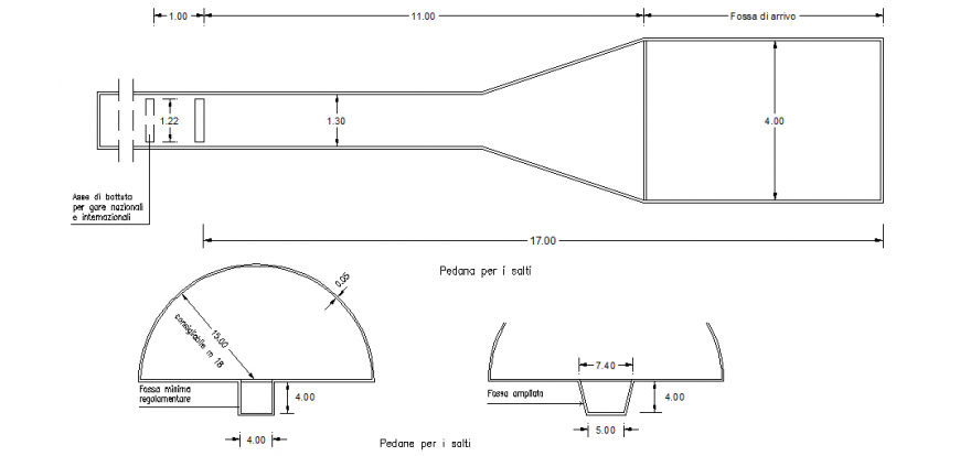 Foot board for jump with plan and side view for sports center dwg file