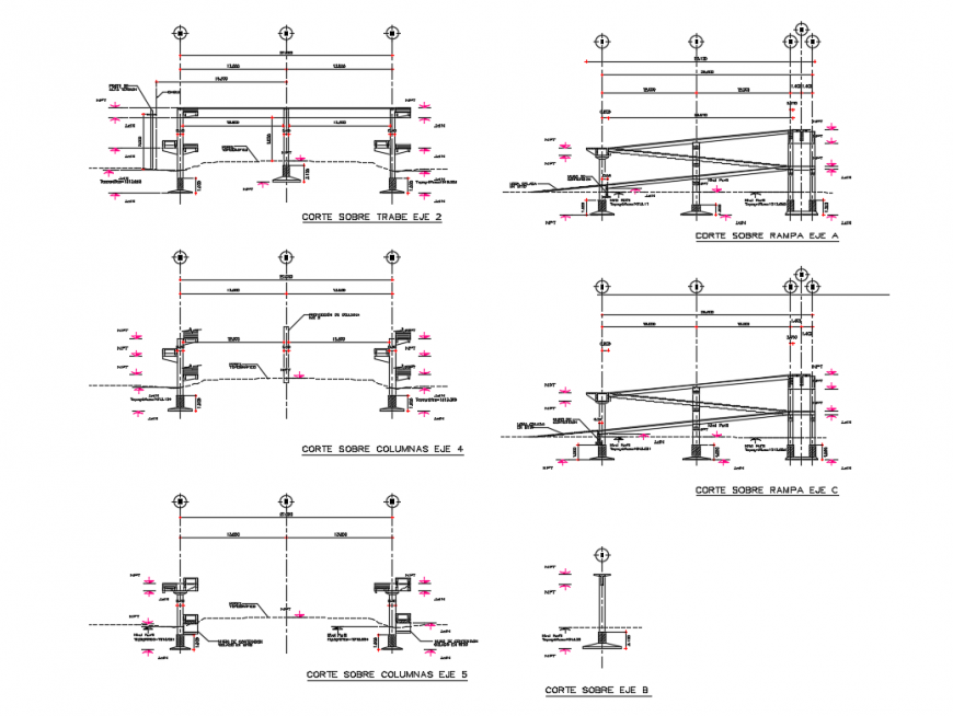 Foot bridge constructive structure cad drawing details dwg file
