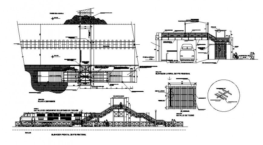 Foot over bridge structure drawings 2d view autocad file