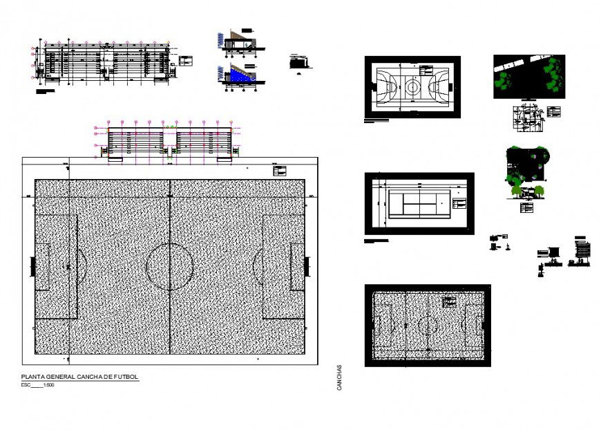Football and basketball game stadium 2d view CAD block layout file in autocad format